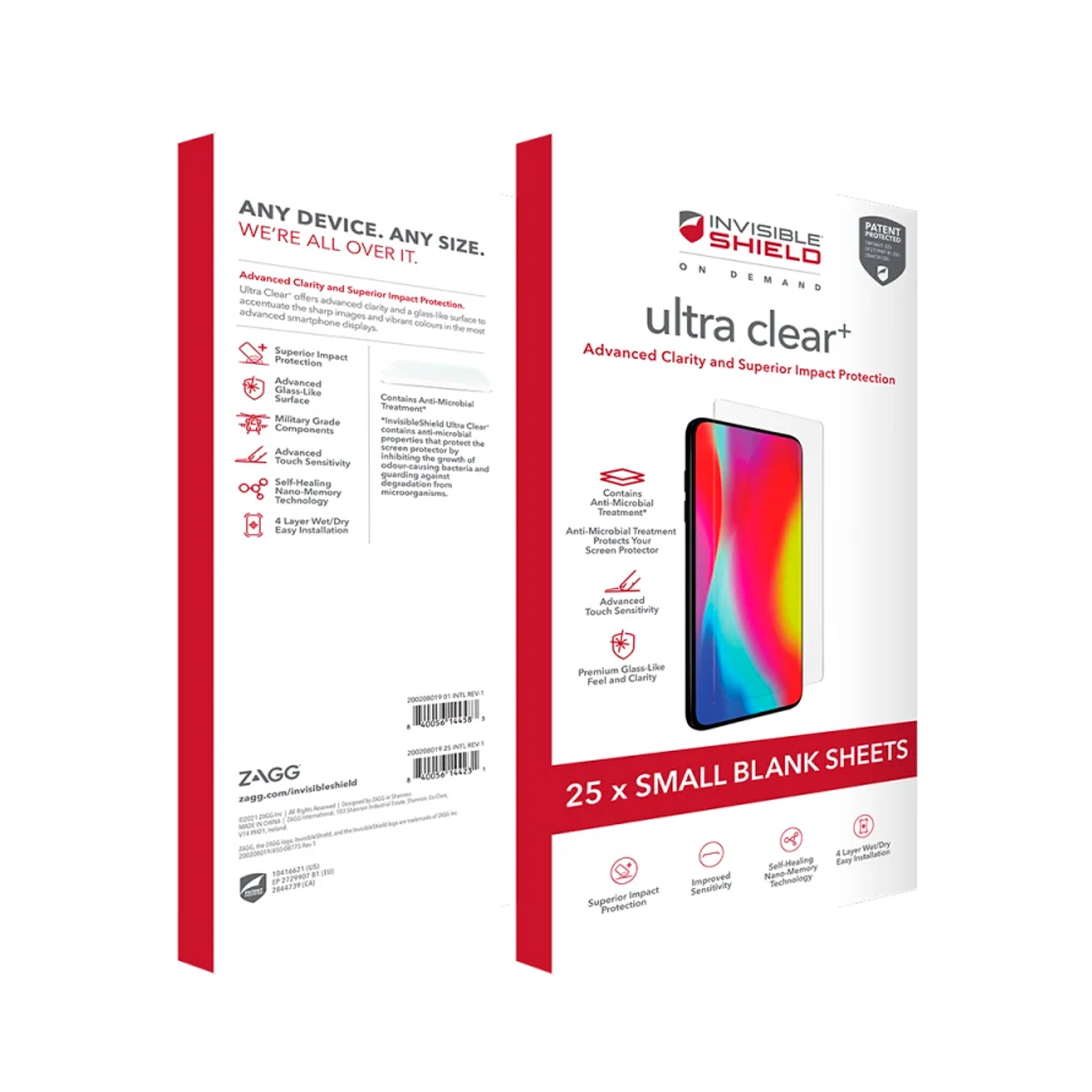 Zagg - Isod Ultra Clear Plus 4 Layer Film Screen Protector 25 Pack For Small Screens - Clear