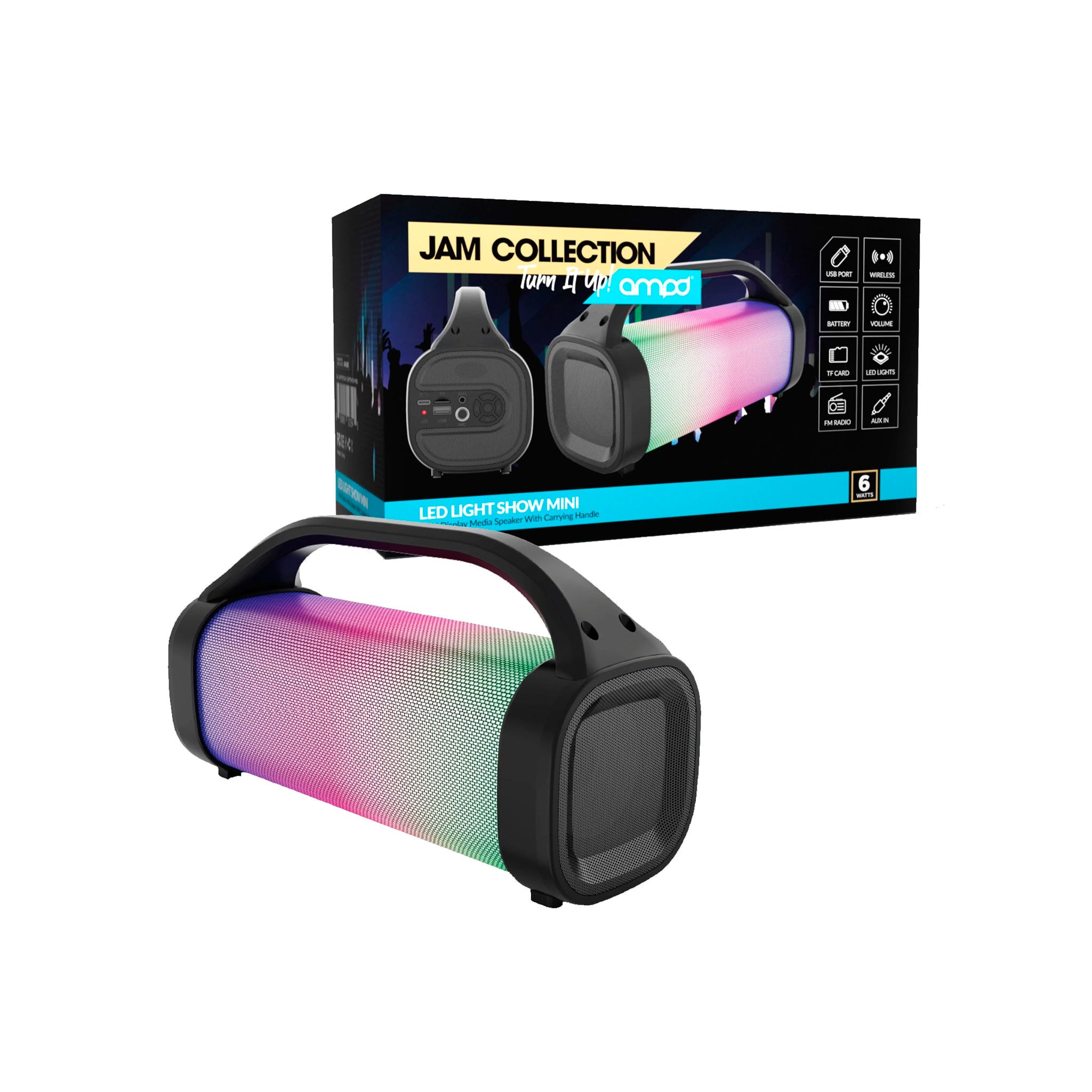 Ampd - Led Light Show Mini Bazooka Bluetooth Speaker - Black And Led Face