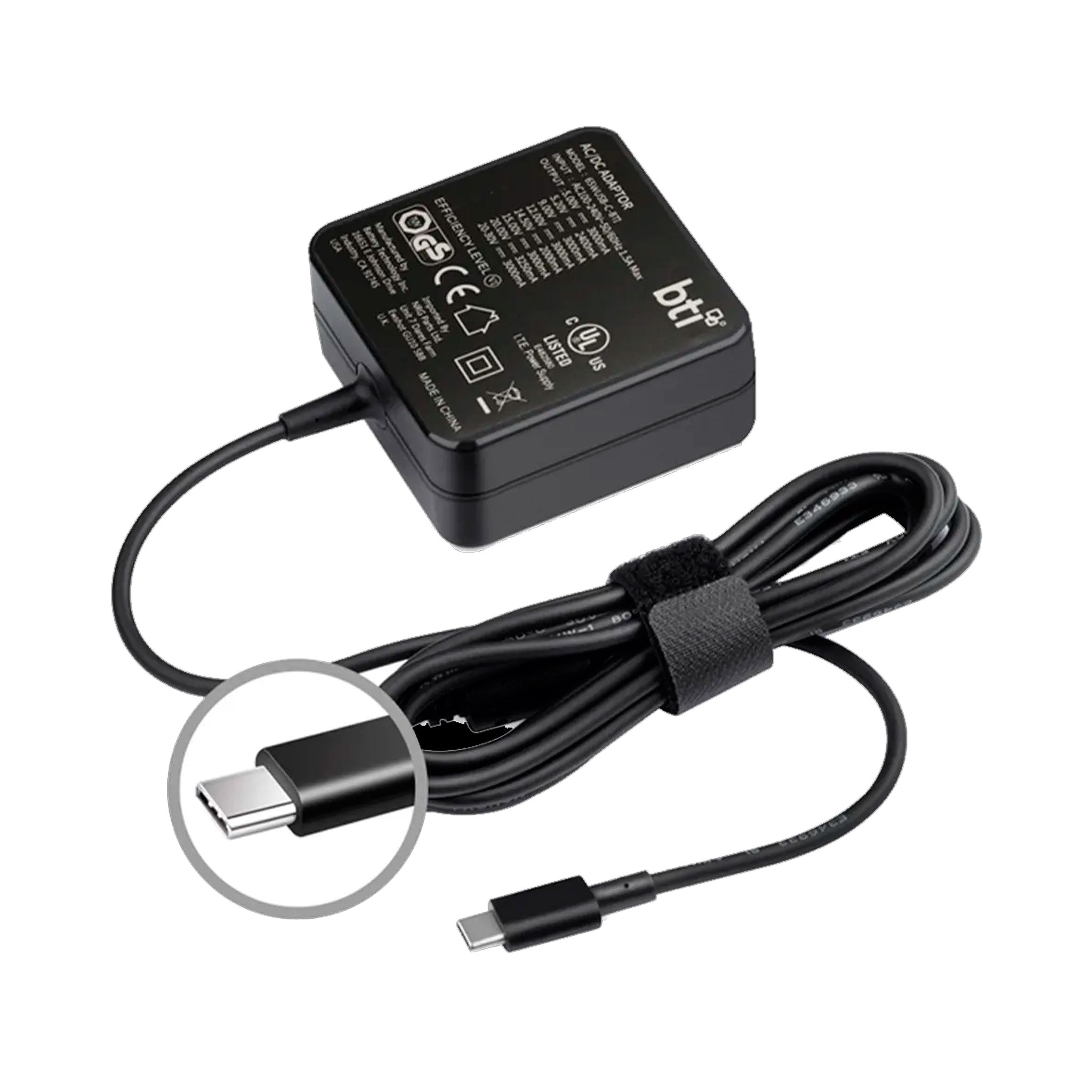 Bti - Ac Adapter 65w For Usb Type C Laptops - Not Retail Packaged - Black