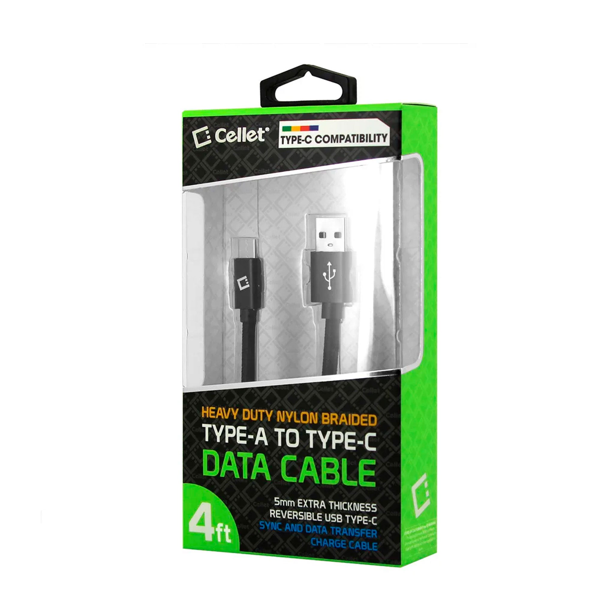 Cellet - Braided Type A To Type C Cable 4ft - Black