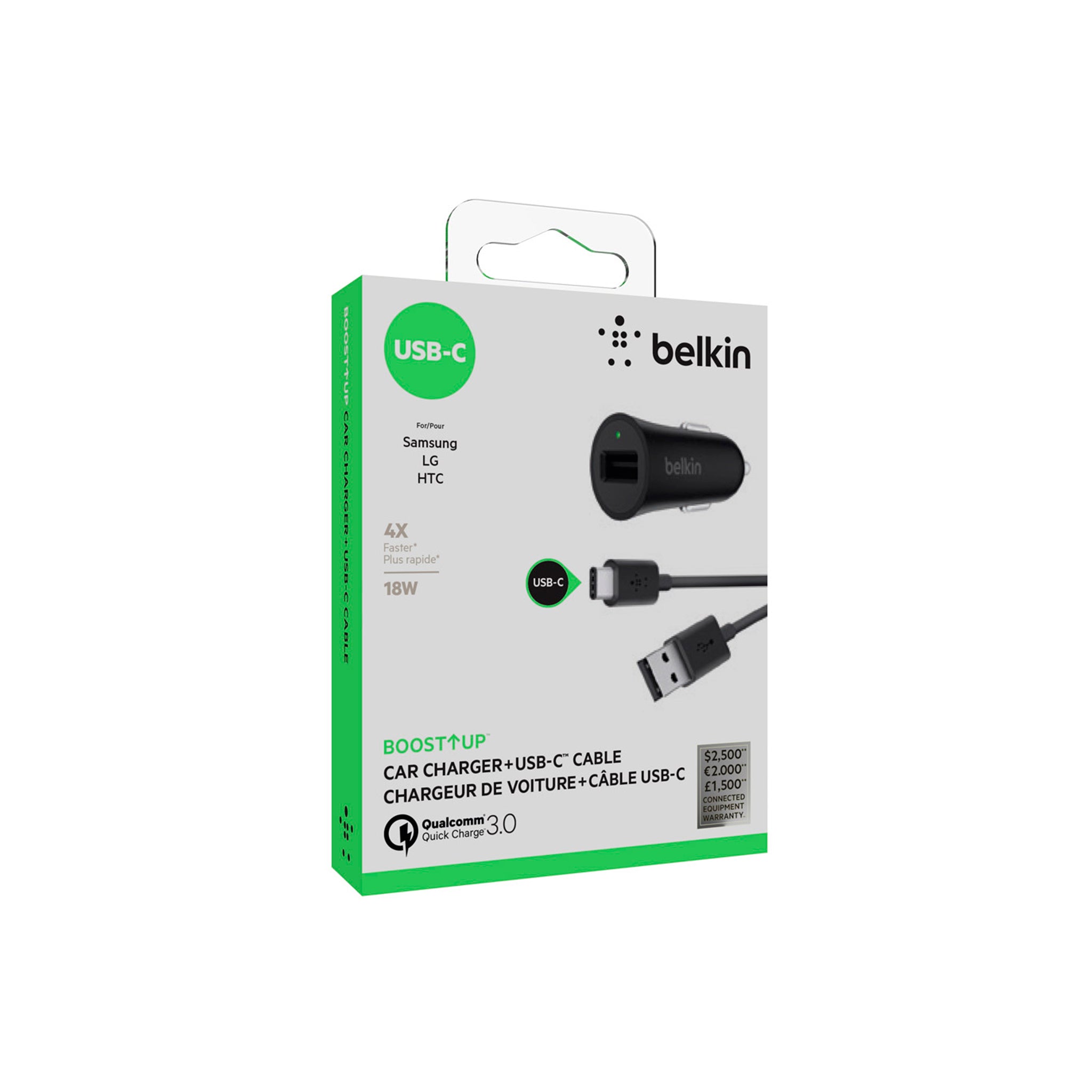 Belkin - Boost Up Car Charger Quick Charge 3.0 For Usb C Devices - Black