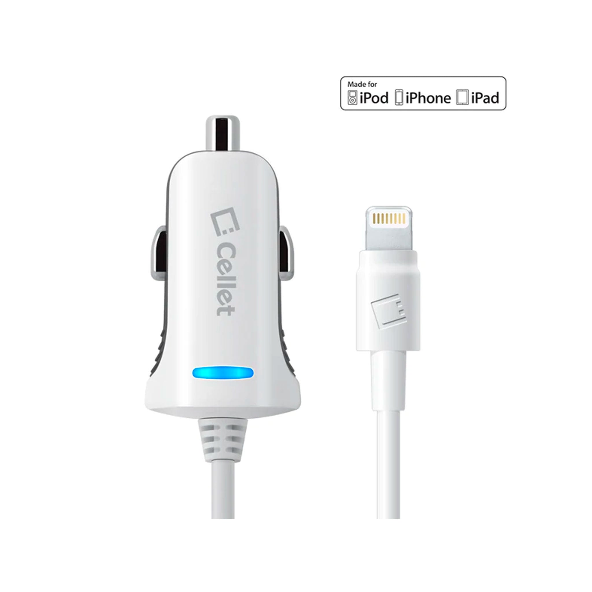 Cellet - Super Car Charger For Apple Lightning Devices 1a 4ft - White