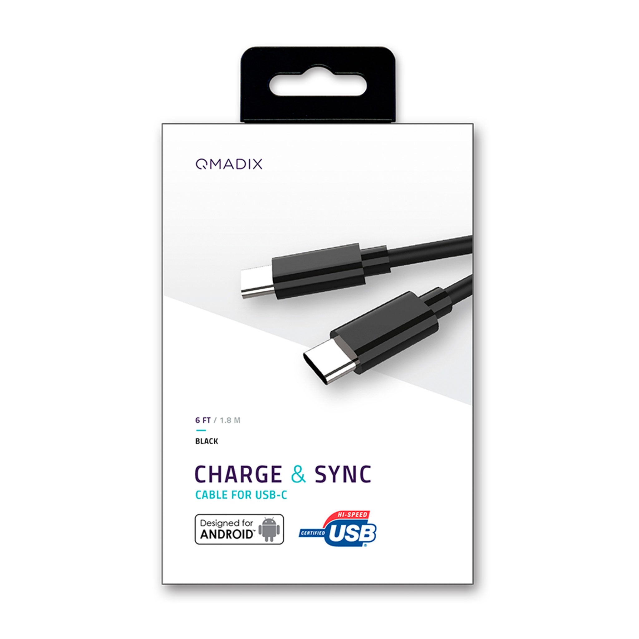 Qmadix - Charging Data Sync Usb C To Usb C Cable 6ft - Black