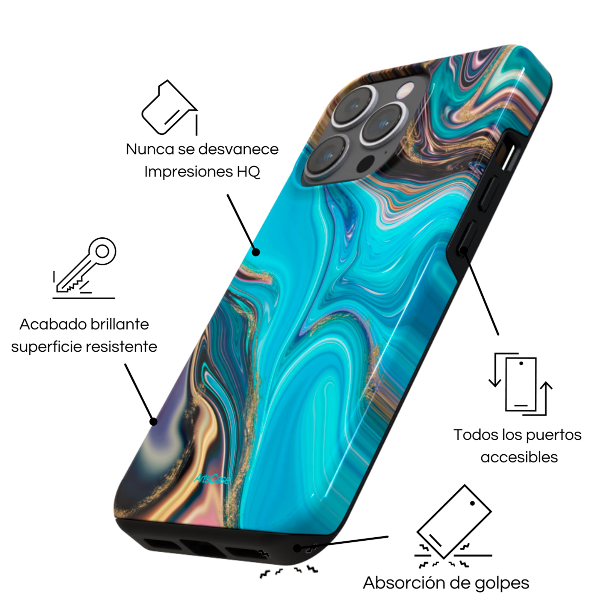 Protective Cover Case - Design Indigo wave pattern.