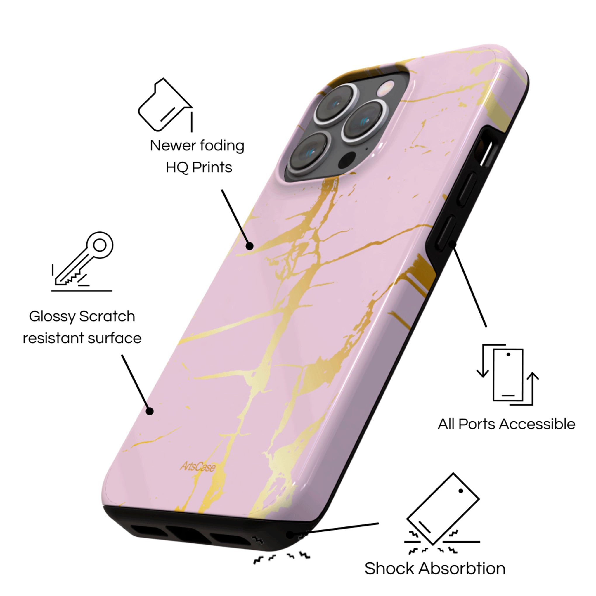 Protective Cover Case - Design Marble Gold Grunge.