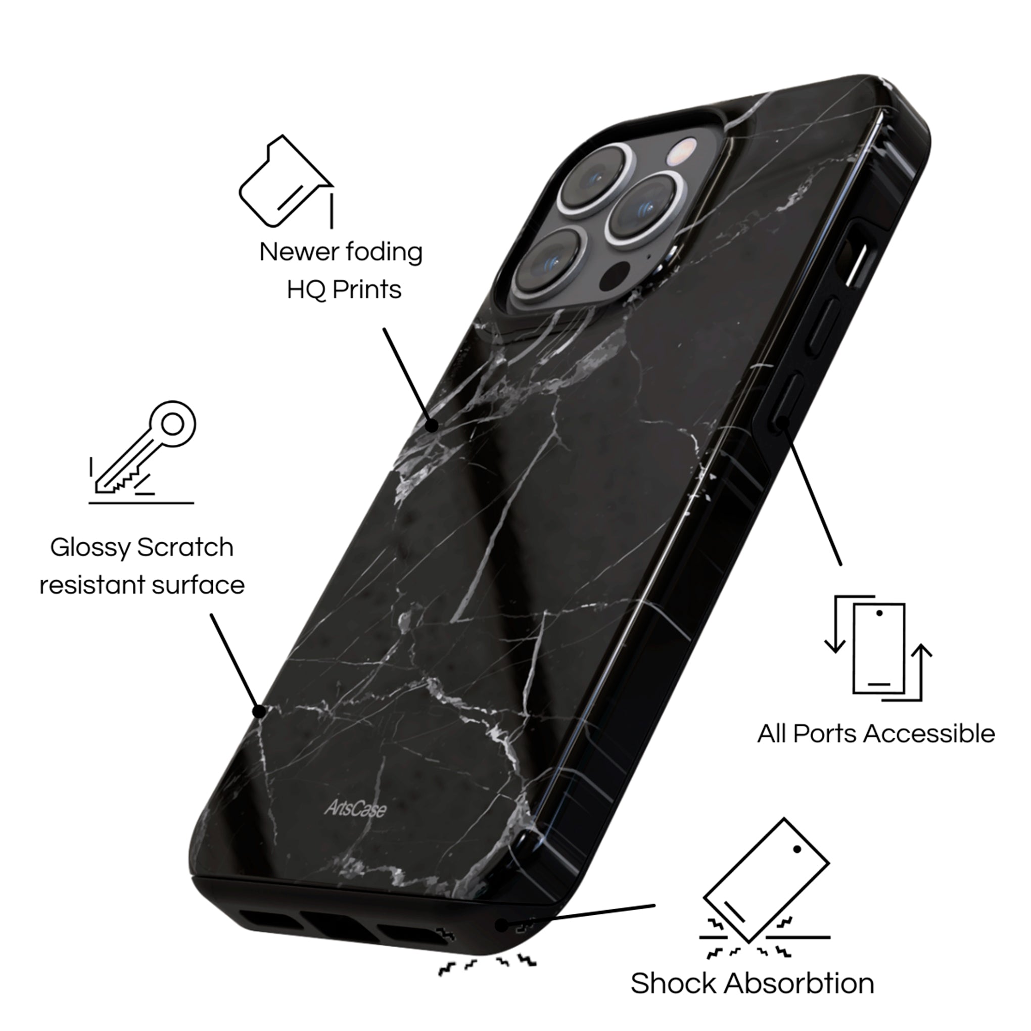 Protective Cover Case - Design Noir Marble.