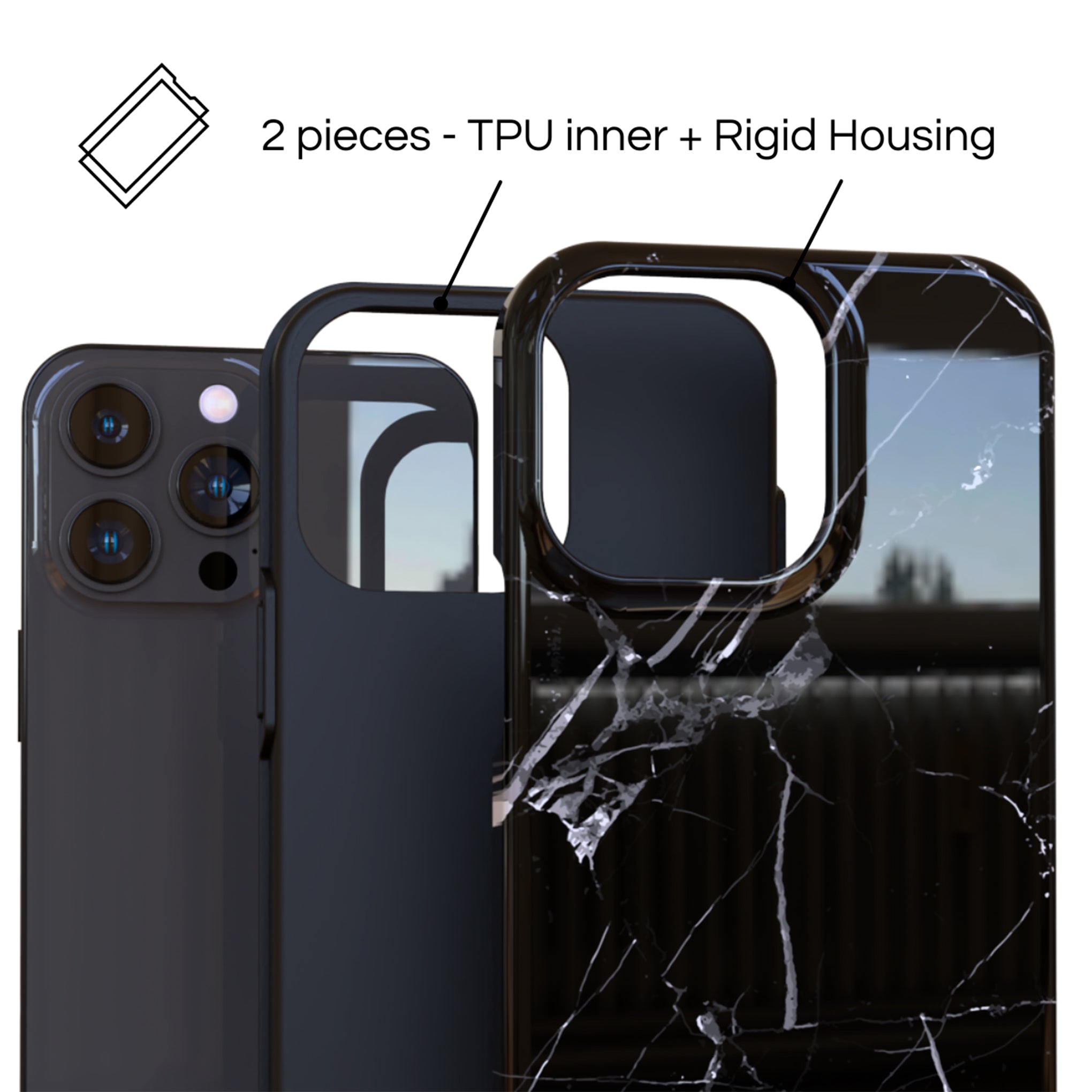 Protective Cover Case - Design Noir Marble.