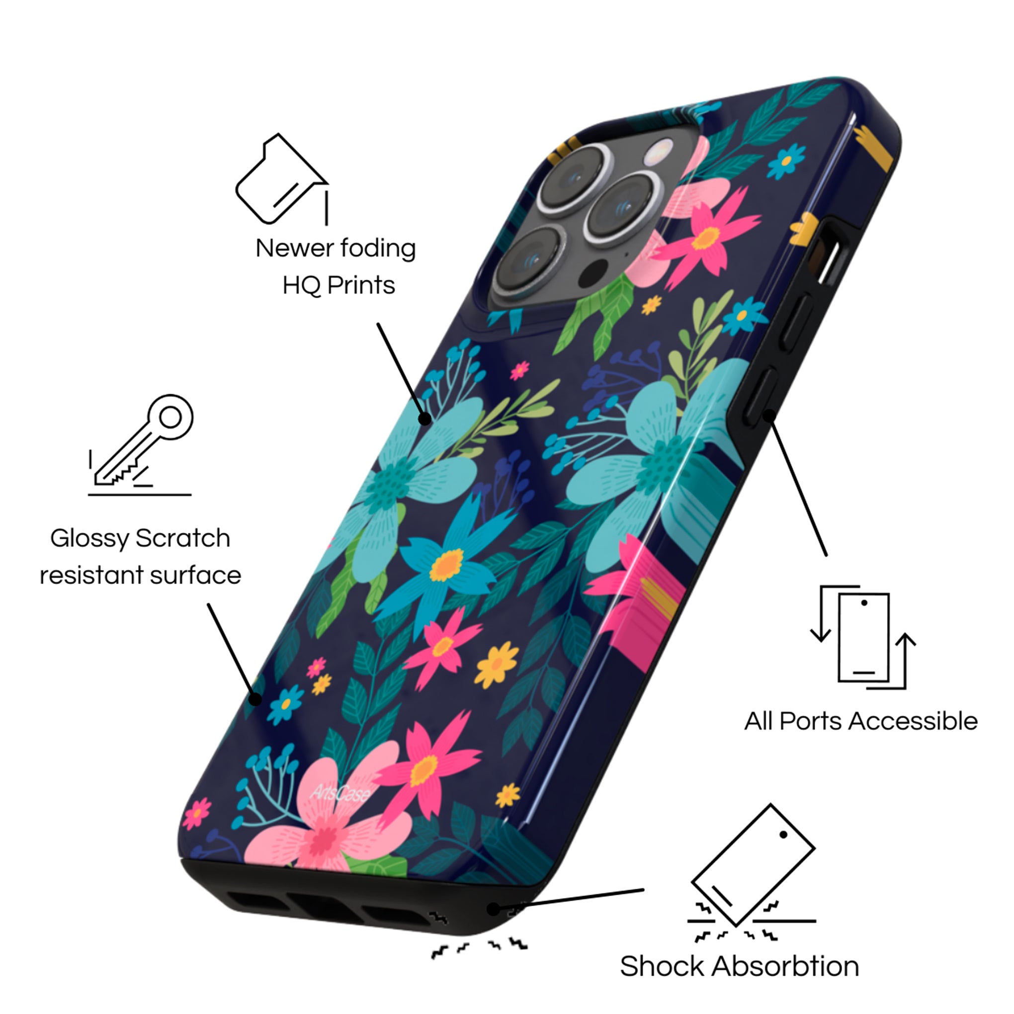 Protective Cover Case - Design Rain of Colors and Flowers.