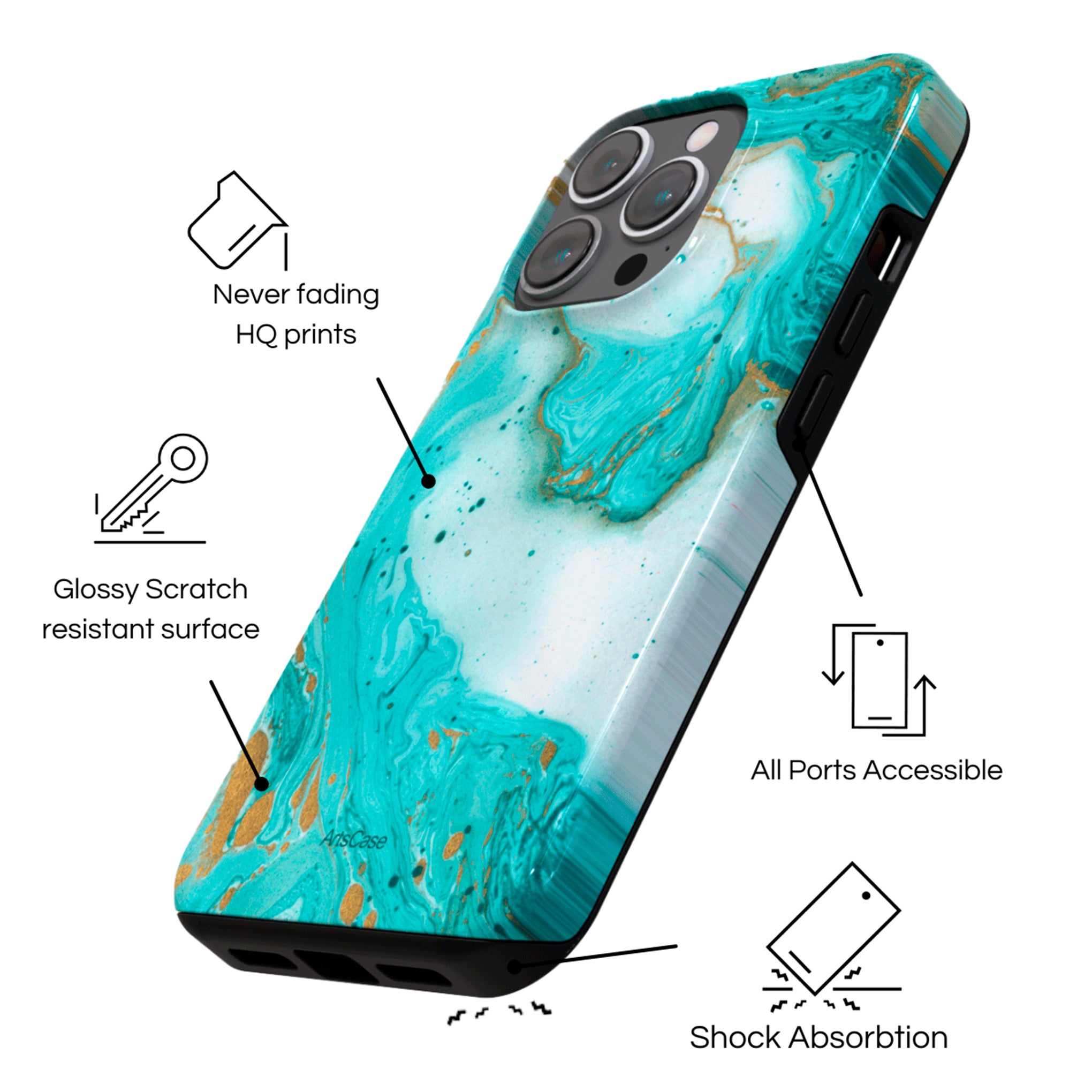 Protective Cover Case - Design Waves Teal.