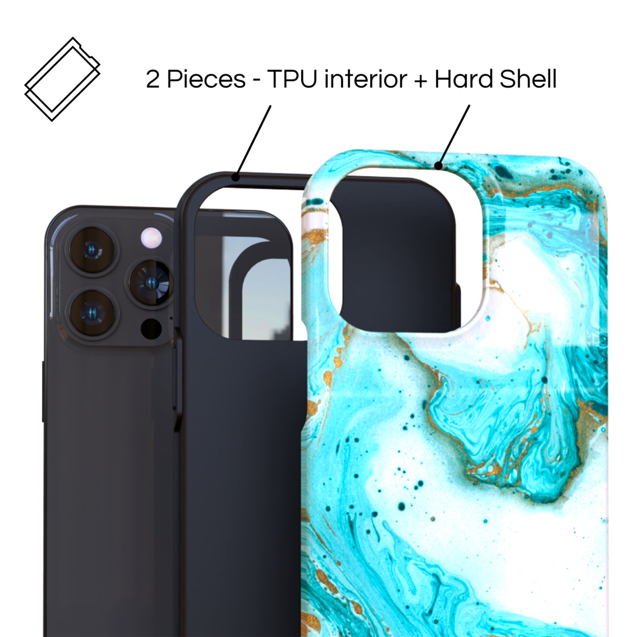 Protective Cover Case - Design Waves Teal.