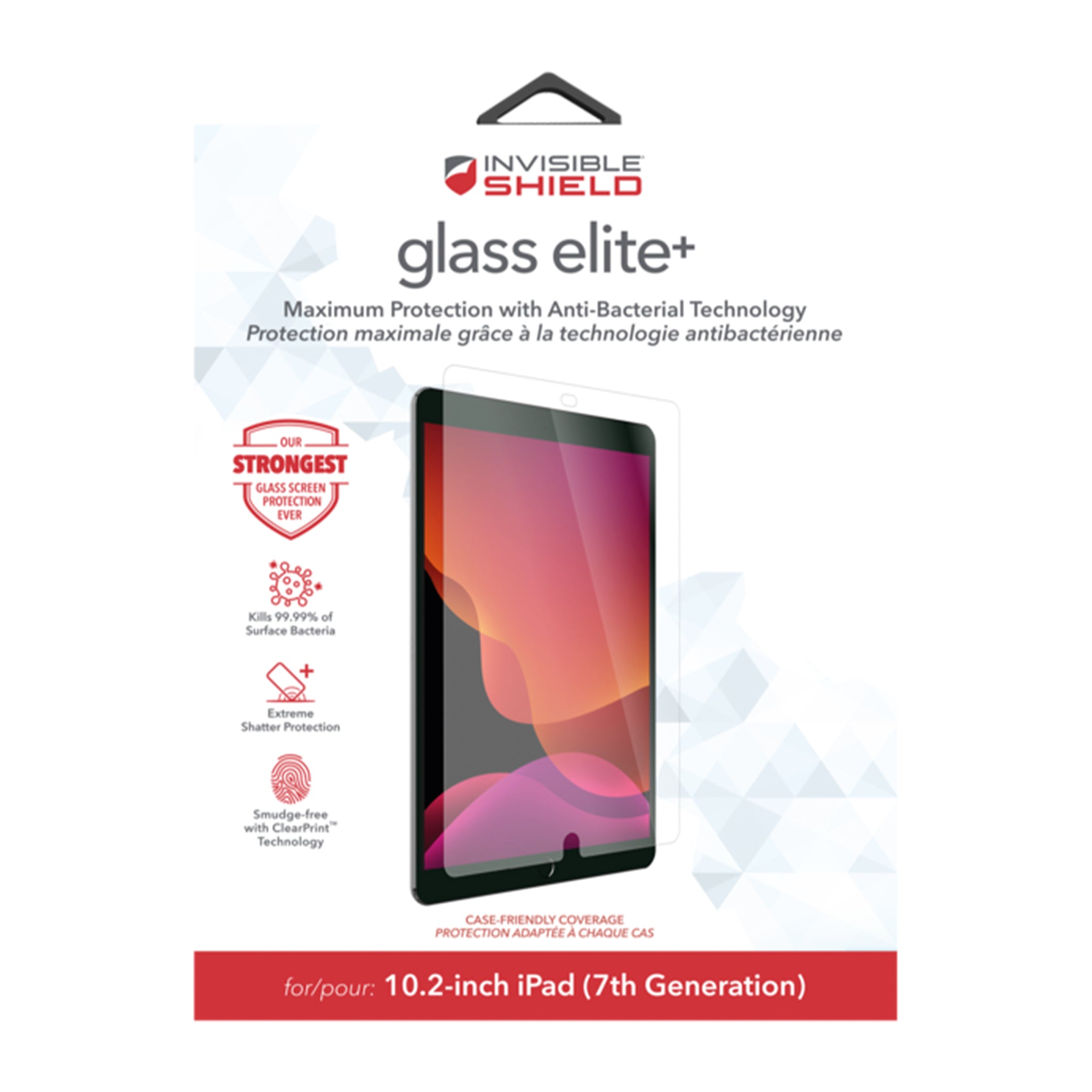 ZAGG - Invisibleshield Glass Elite Visionguard Plus Glass Screen Protector For Apple Ipad 10.2 - Clear