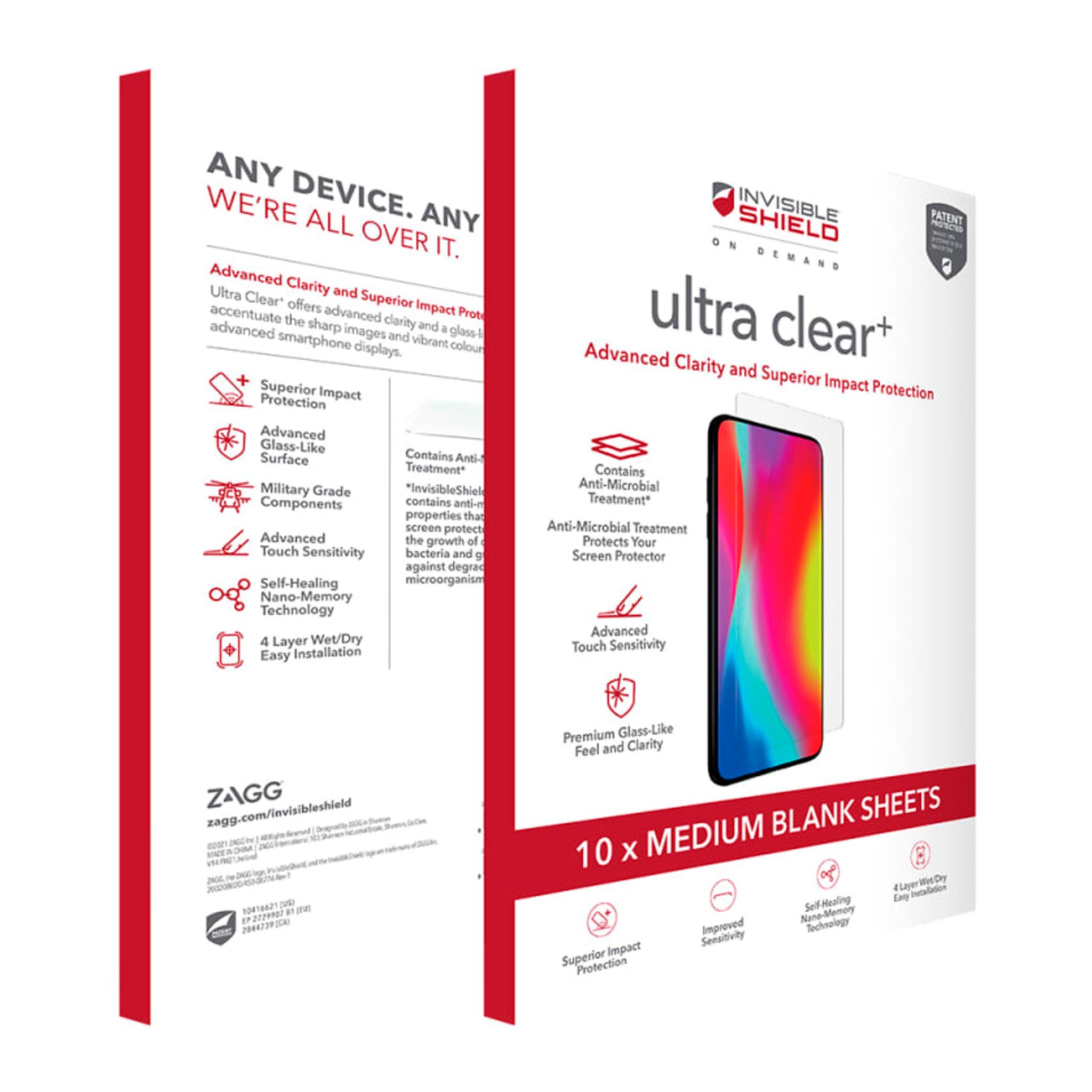 Zagg - Isod Ultra Clear Plus 4 Layer Film Screen Protector 10 Pack For Medium Screens - Clear