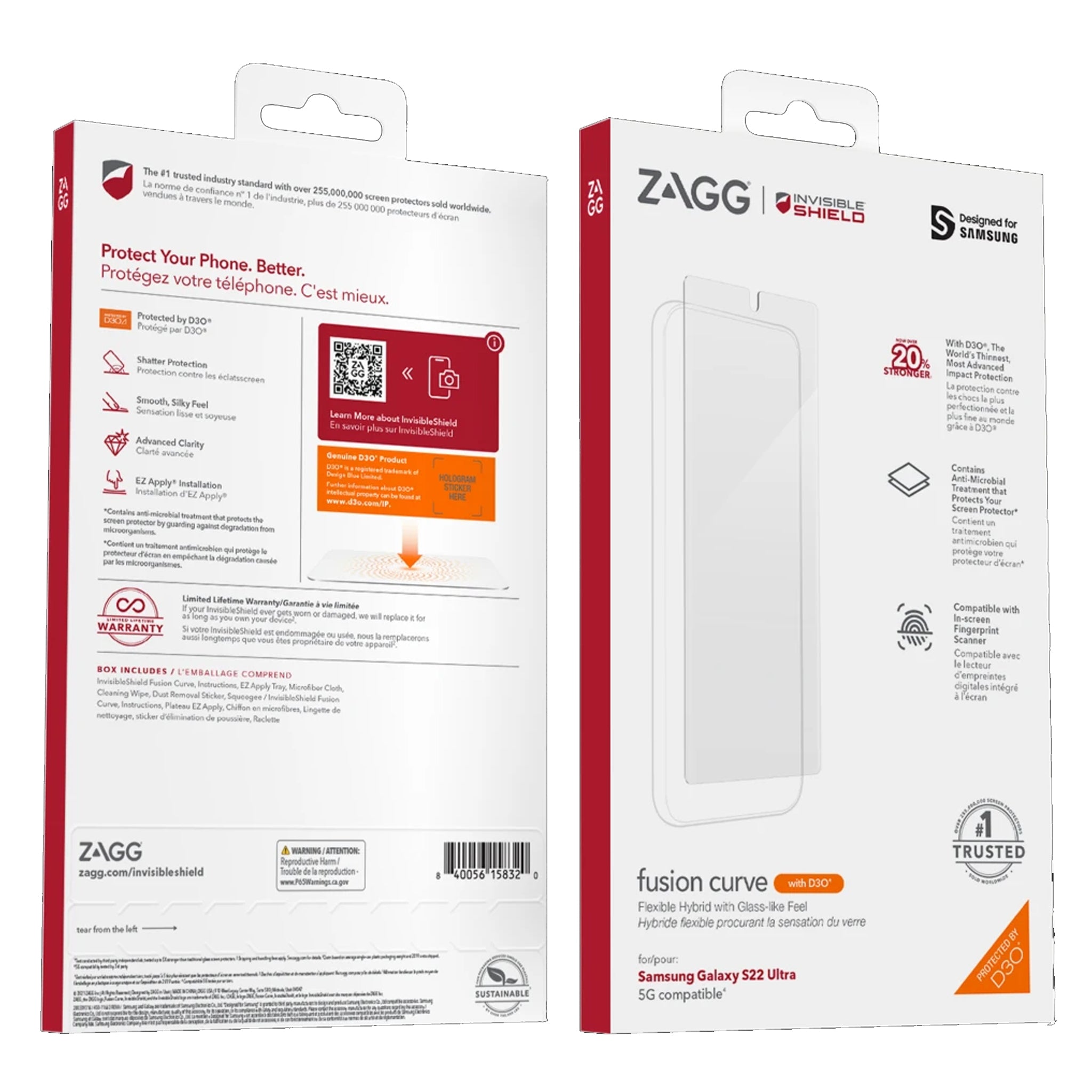 Zagg - Invisibleshield Glassfusion Plus D3o Curved Screen Protector For Samsung Galaxy S22 Ultra - Clear