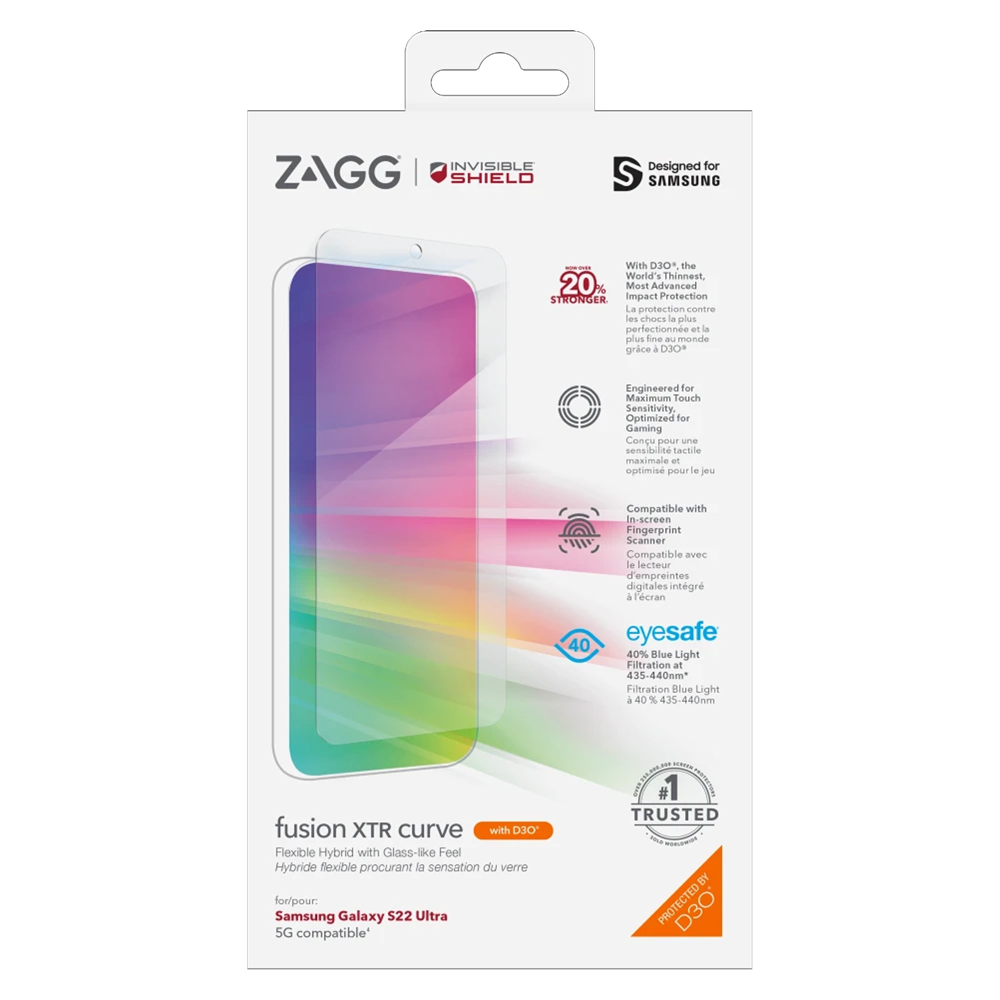 Zagg - Invisibleshield Glassfusion Xtr D3o Curved Screen Protector For Samsung Galaxy S22 Ultra - Clear