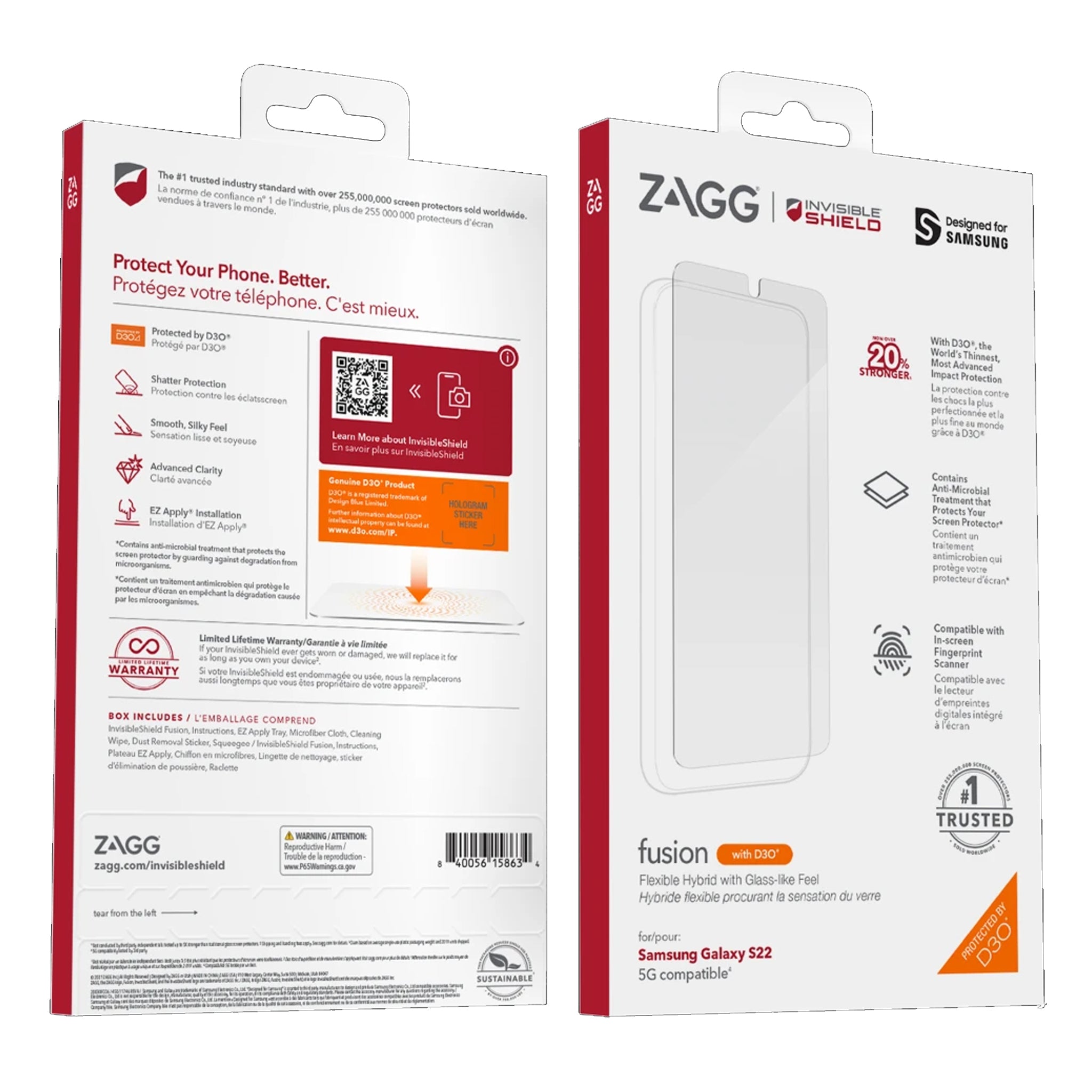 Zagg - Invisibleshield Glassfusion Plus D3o Screen Protector For Samsung Galaxy S22 - Clear