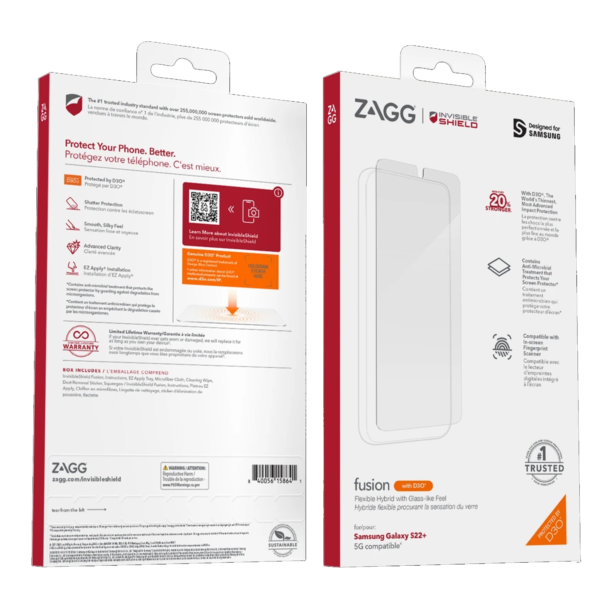 Zagg - Invisibleshield Glassfusion Plus D3o Screen Protector For Samsung Galaxy S22 Plus - Clear