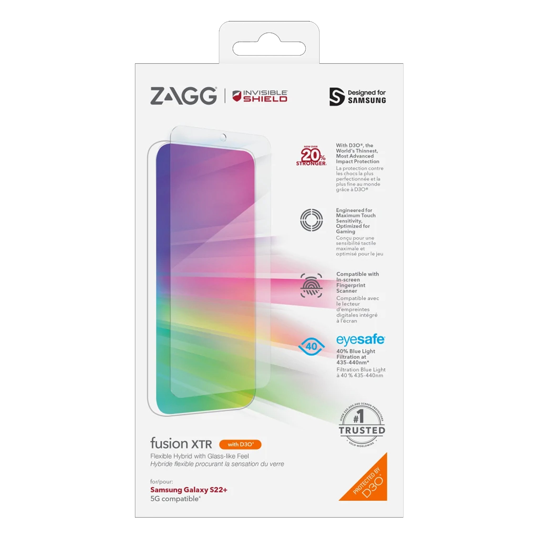 Zagg - Invisibleshield Glassfusion Xtr D3o Screen Protector For Samsung Galaxy S22 Plus - Clear