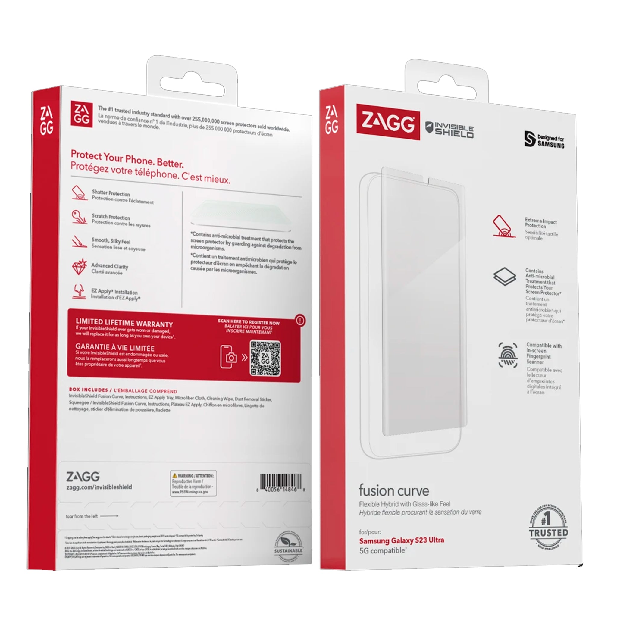 Zagg - Invisibleshield Glassfusion Curved Antimicrobial Hybrid Screen Protector For Samsung Galaxy S23 Ultra - Clear