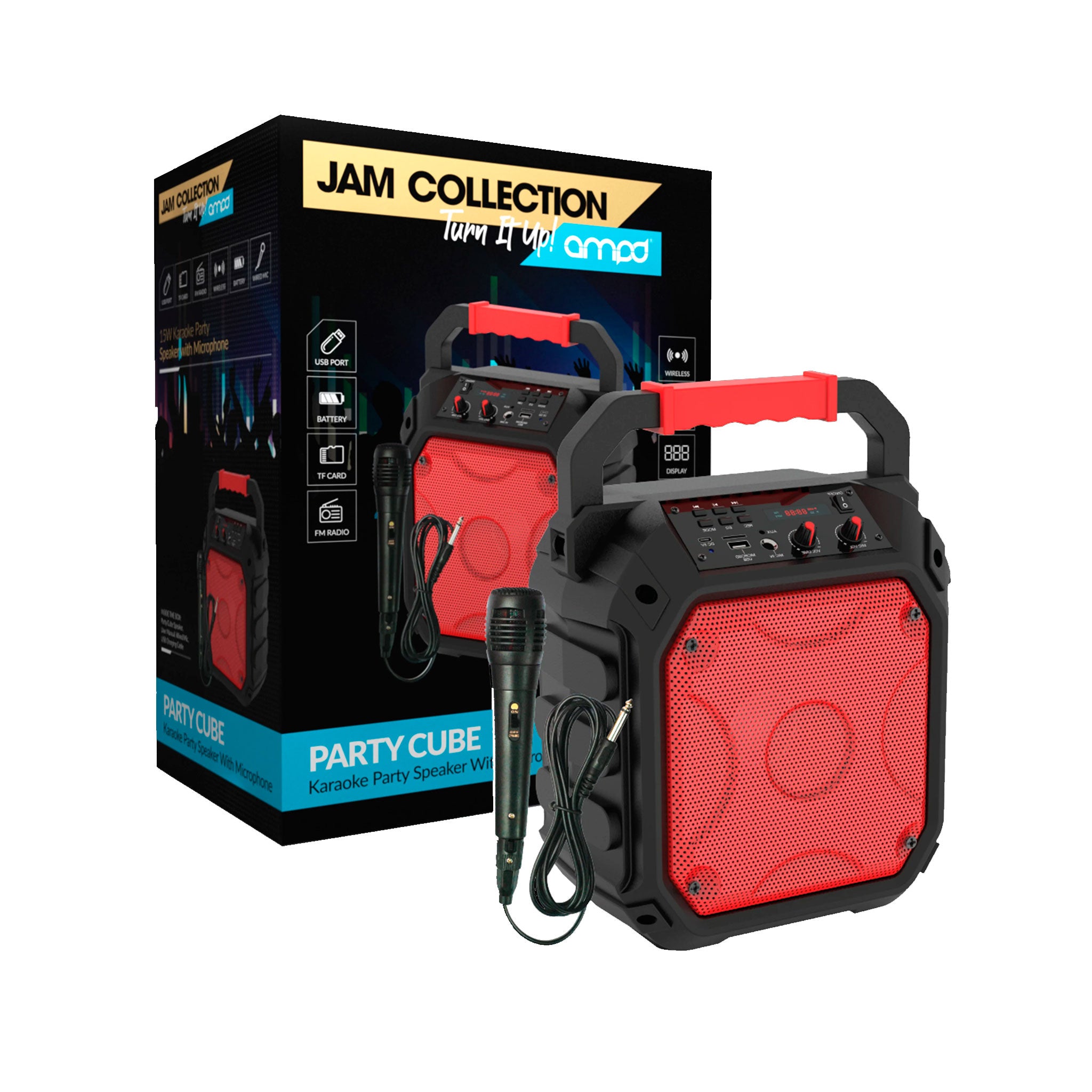 Ampd - Party Cube 15w Karaoke Bluetooth Speaker - Red