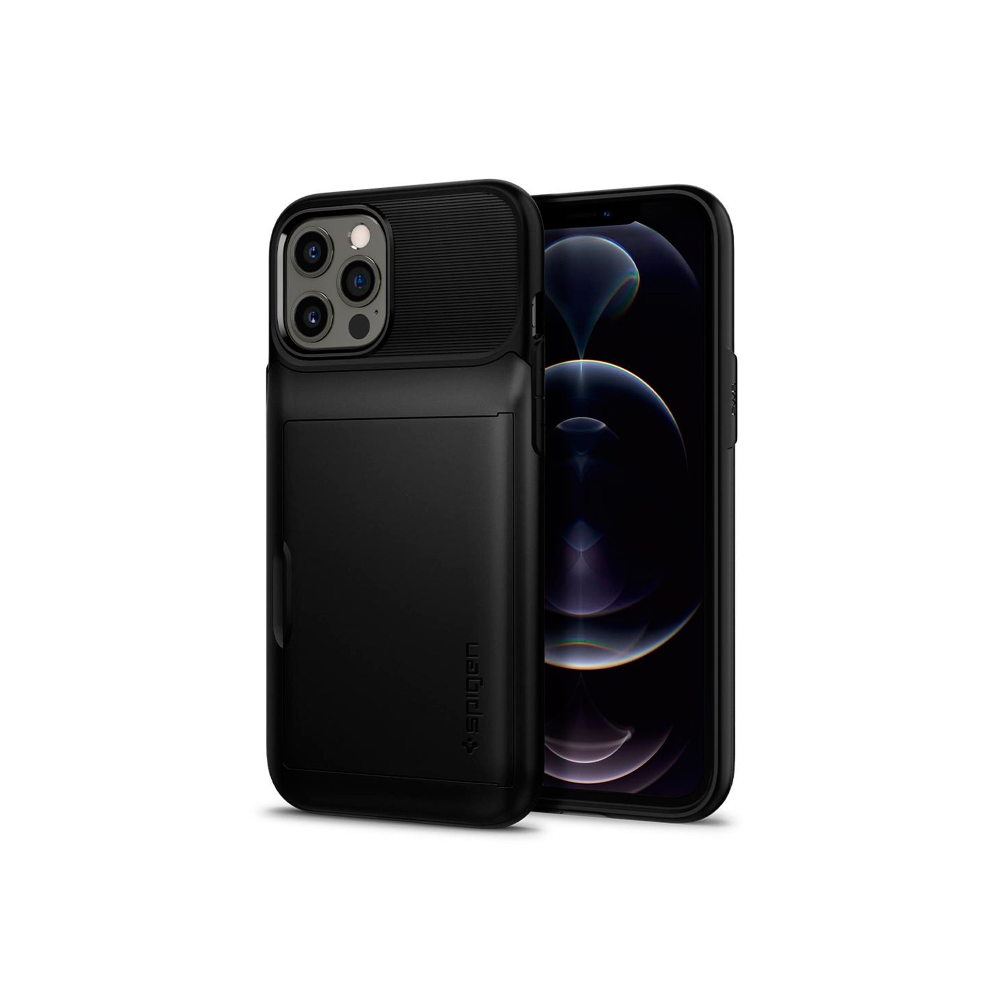 Spigen - Slim Armor Wallet Case For Apple Iphone 12 Pro Max - Black