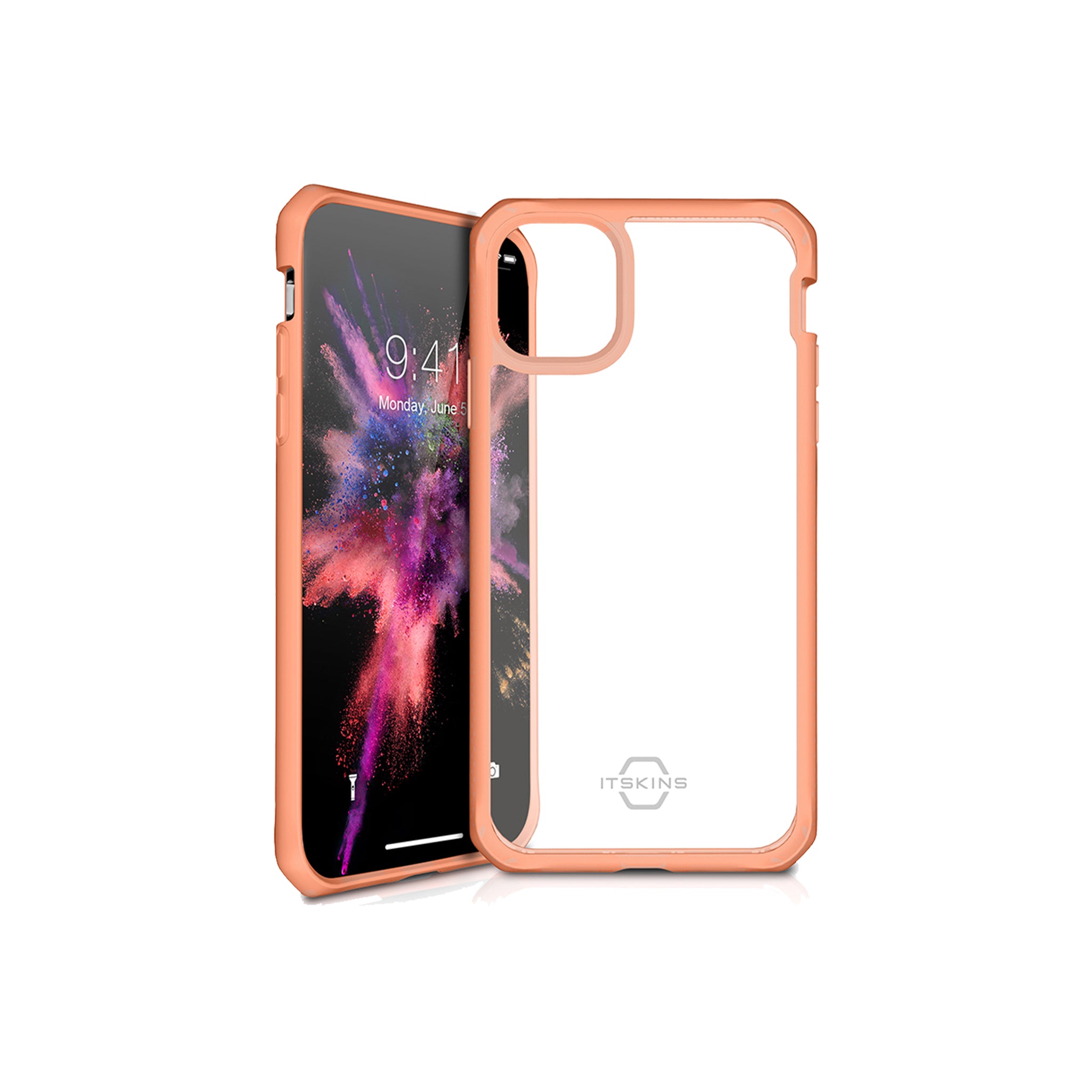 Itskins - Hybrid Solid Case For Apple Iphone 11 Pro Max - Coral And Transparent