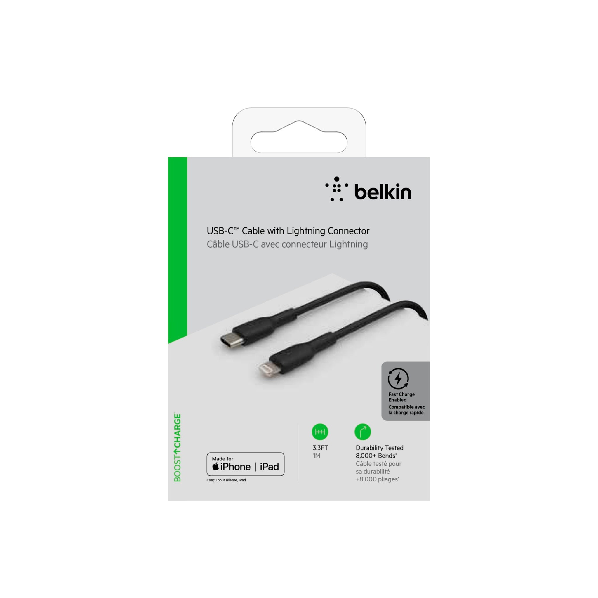 Belkin - Boost Up Charge Usb C To Apple Lightning Cable 3ft - Black