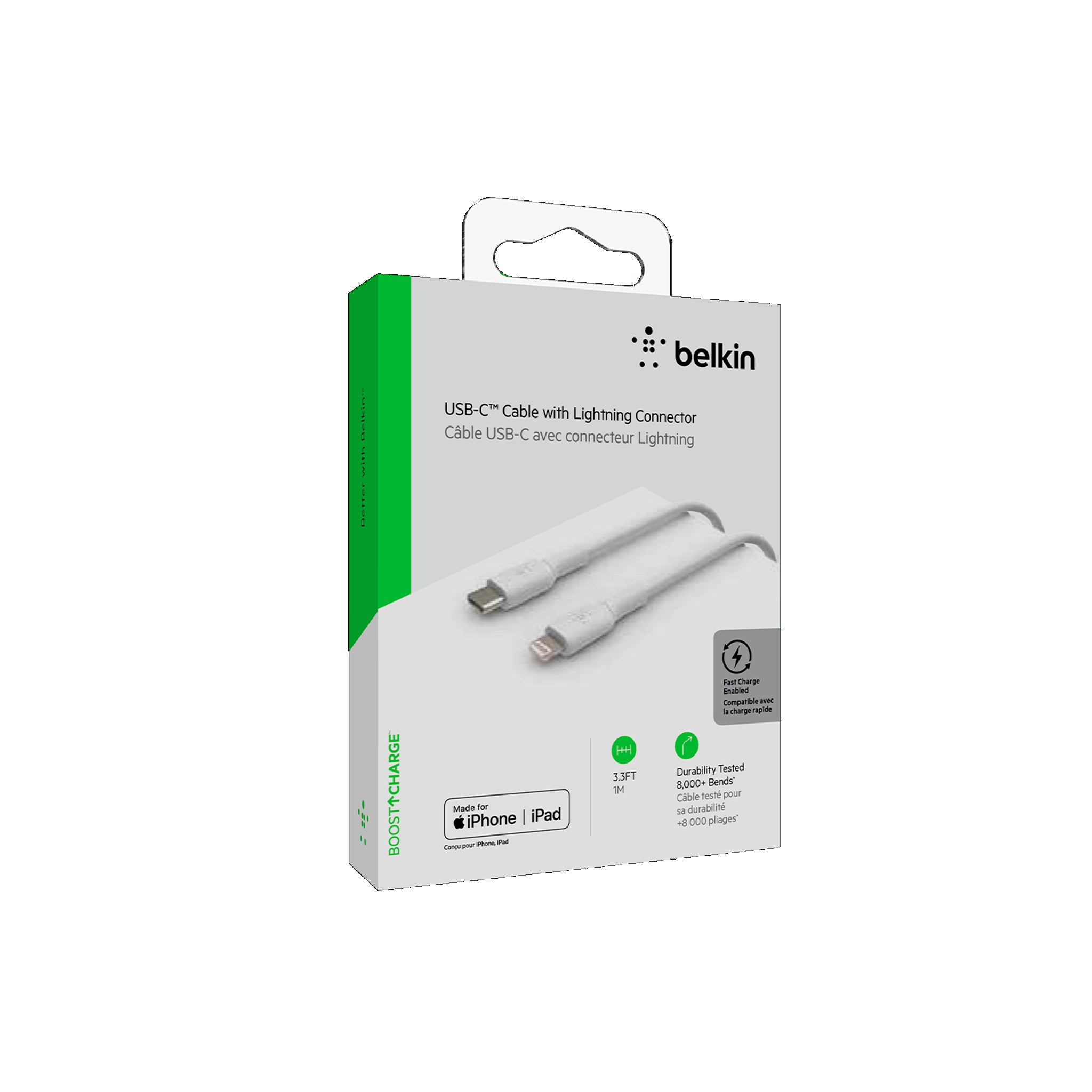 Belkin - Boost Up Charge Usb C To Apple Lightning Cable 3ft - White