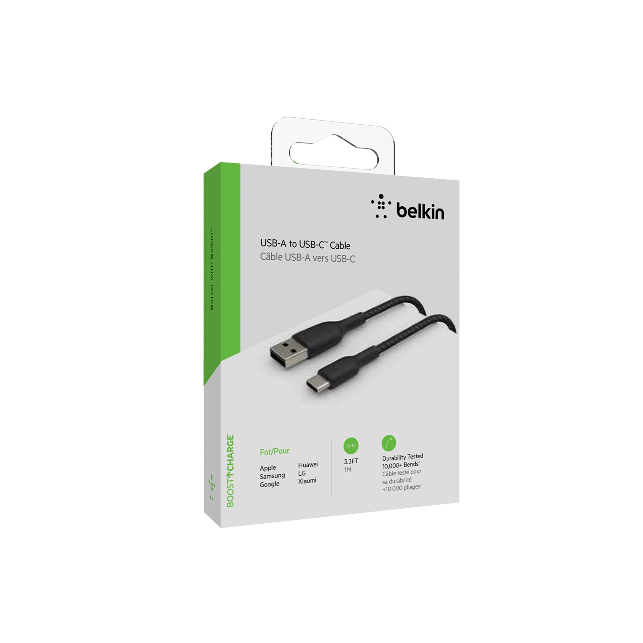 Belkin - Boost Up Charge Usb A To Usb C Braided Cable 3ft - Black