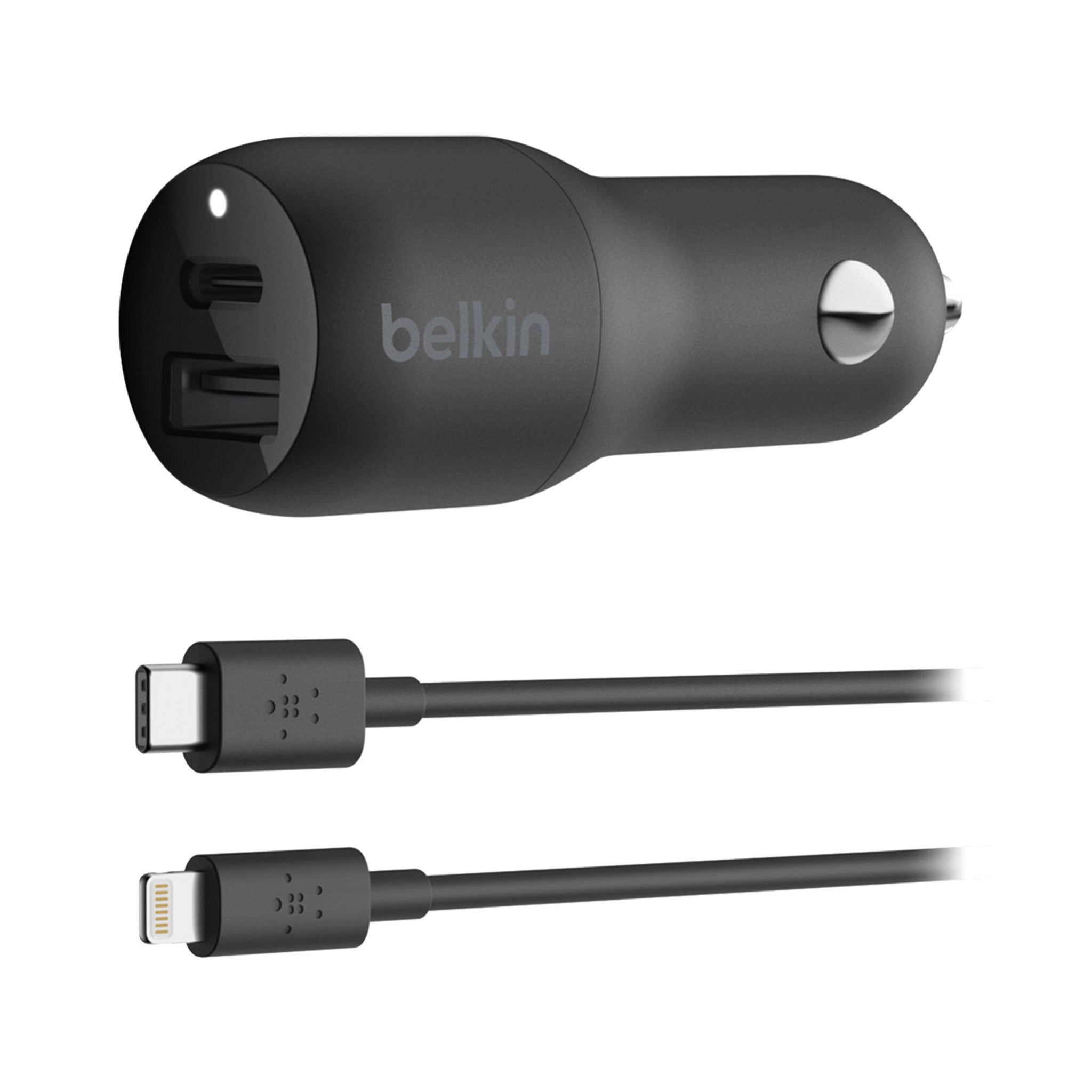 Belkin - 32w Usb C Pd And Usb A Dual Port Car Charger And Usb C To Apple Lightning Cable 4ft - Black
