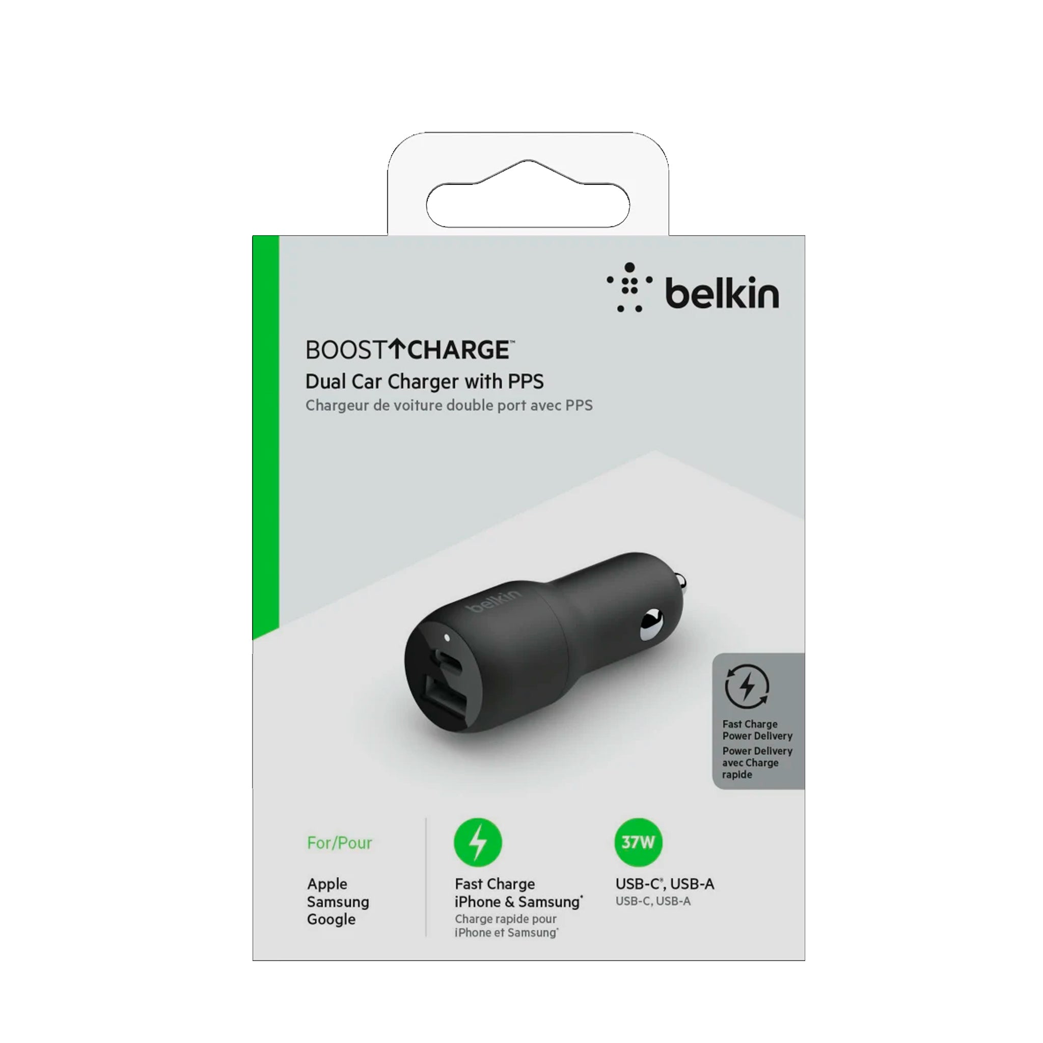 Belkin - Boost Up Charge Dual Port Usb A Pd Car Charger 37w With Pps - Black