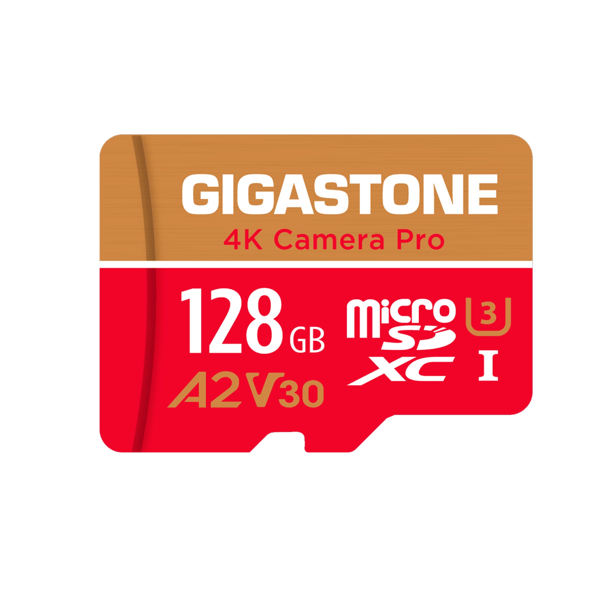 Gigastone - Microsd A1 V30 Memory Card 128gb - Red And Gold