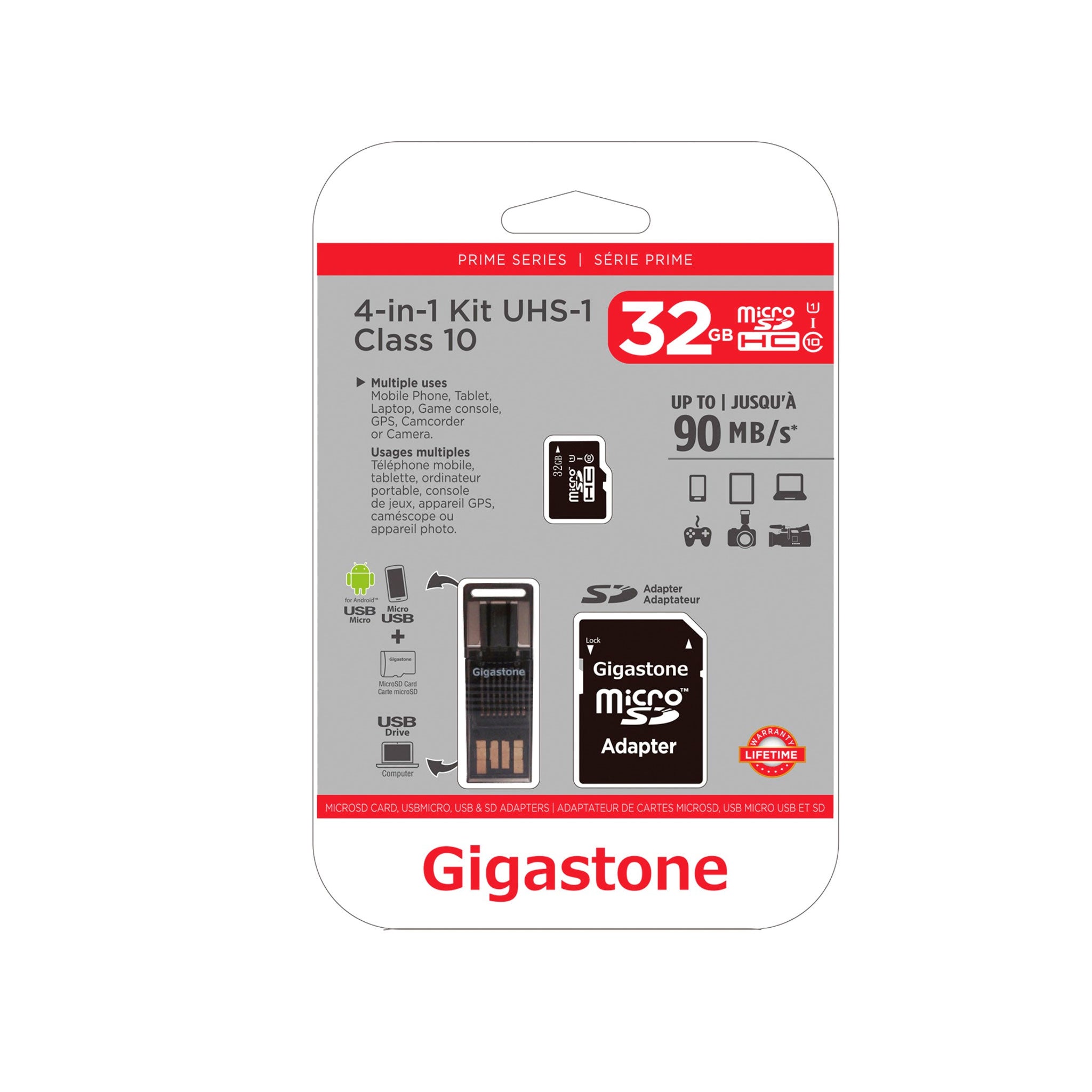 Gigastone - Microsd Memory Card 32gb With Sd Adapter And Usb Reader - Black