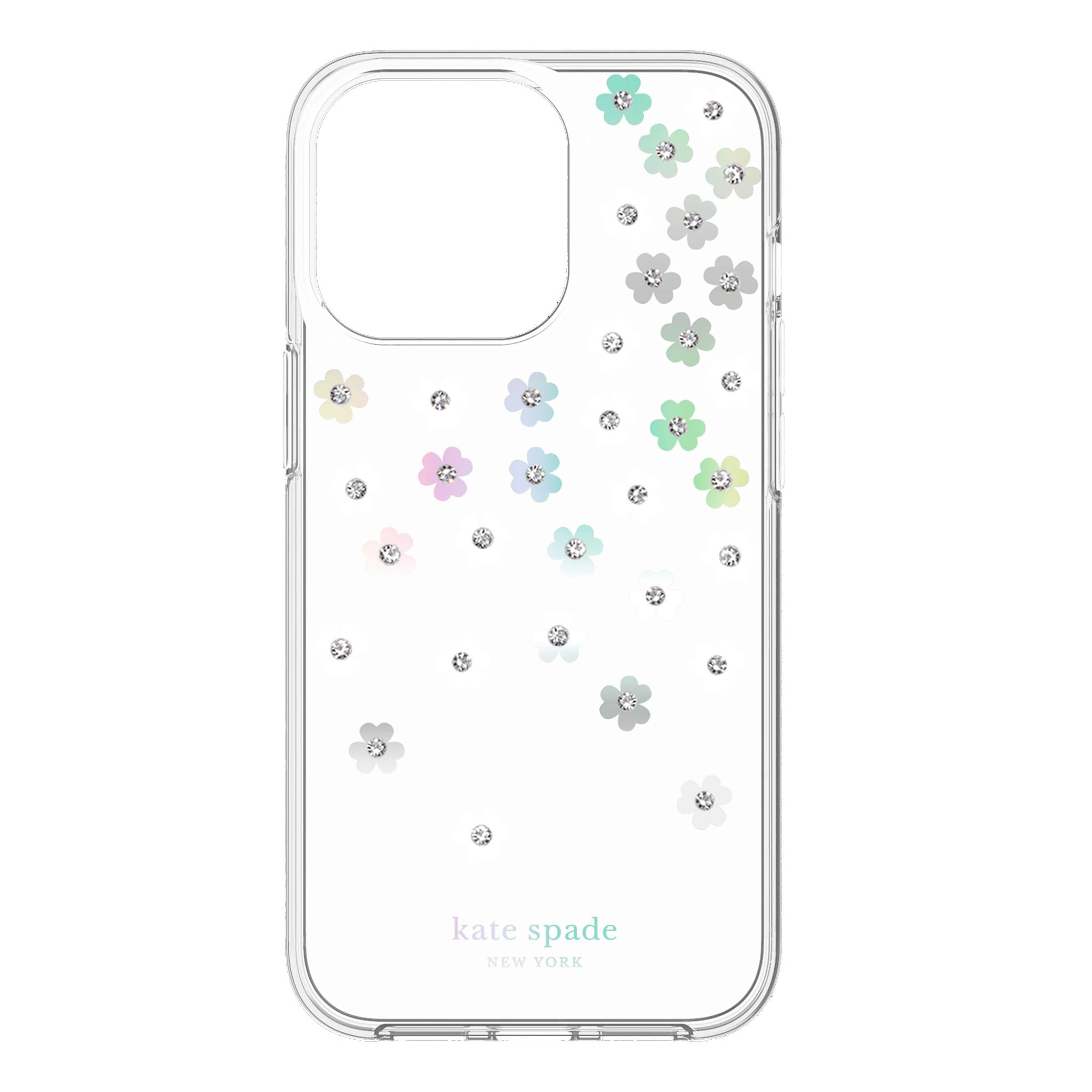 Kate Spade KSIPH223SFIRC New York Protective Hardshell Case for iPhone 14  Pro - Scattered Flowers/Iridescent/Clear/White/Gems