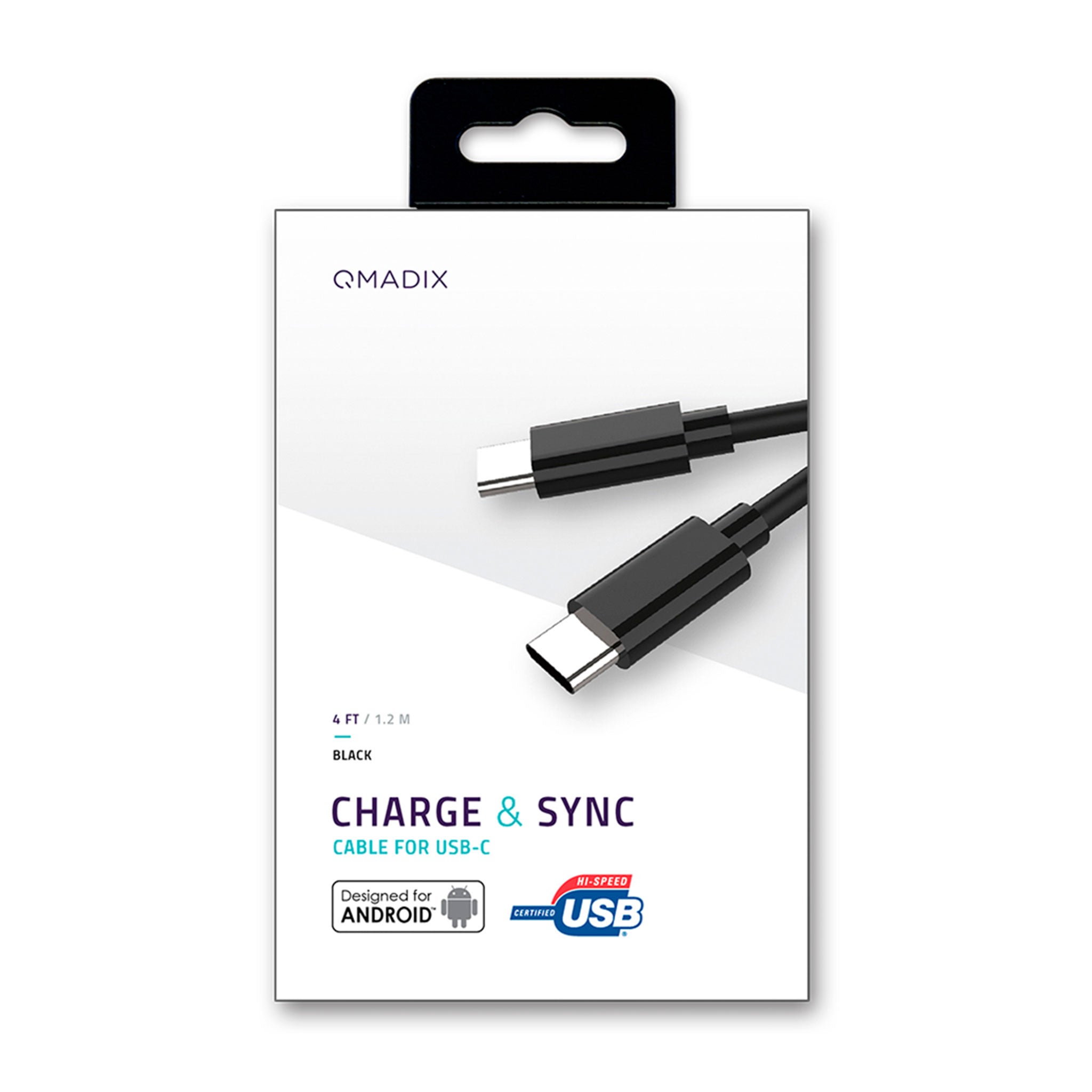 Qmadix - Charging Data Sync Usb C To Usb C Cable 4ft - Black