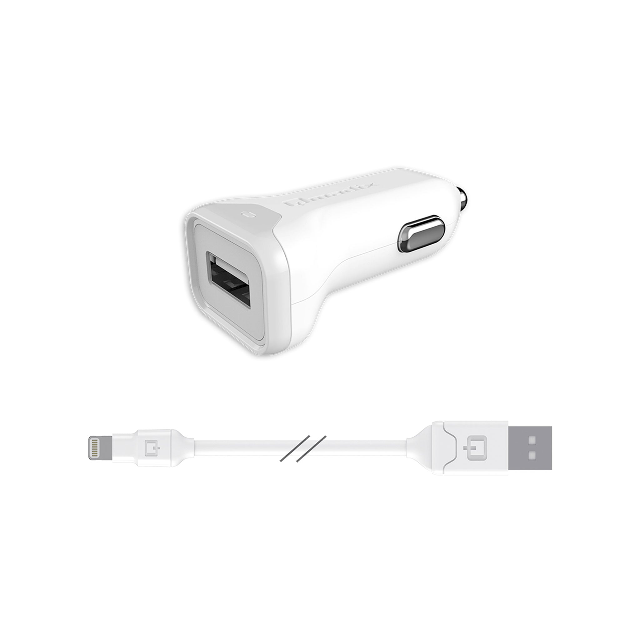 Qmadix - Car Charger 2.4a And Apple Lightning Cable 4ft - White