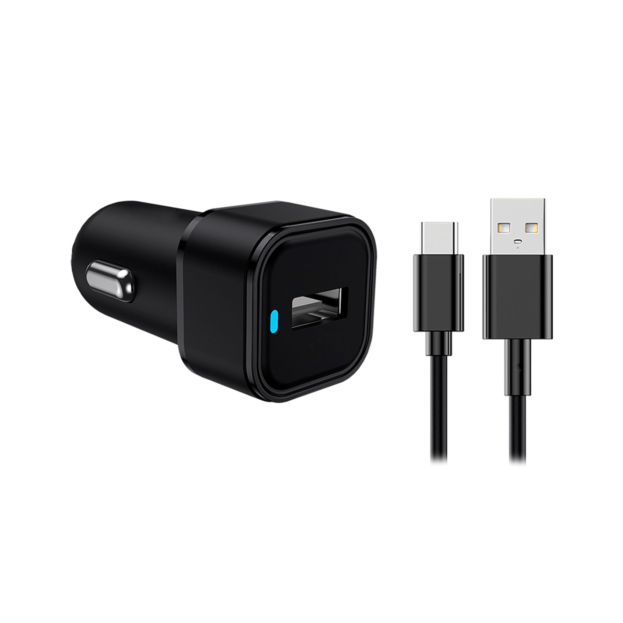 Qmadix - Usb A Quick Charge 3 Car Charger And Usb A To Usc C Cable 4ft - Black