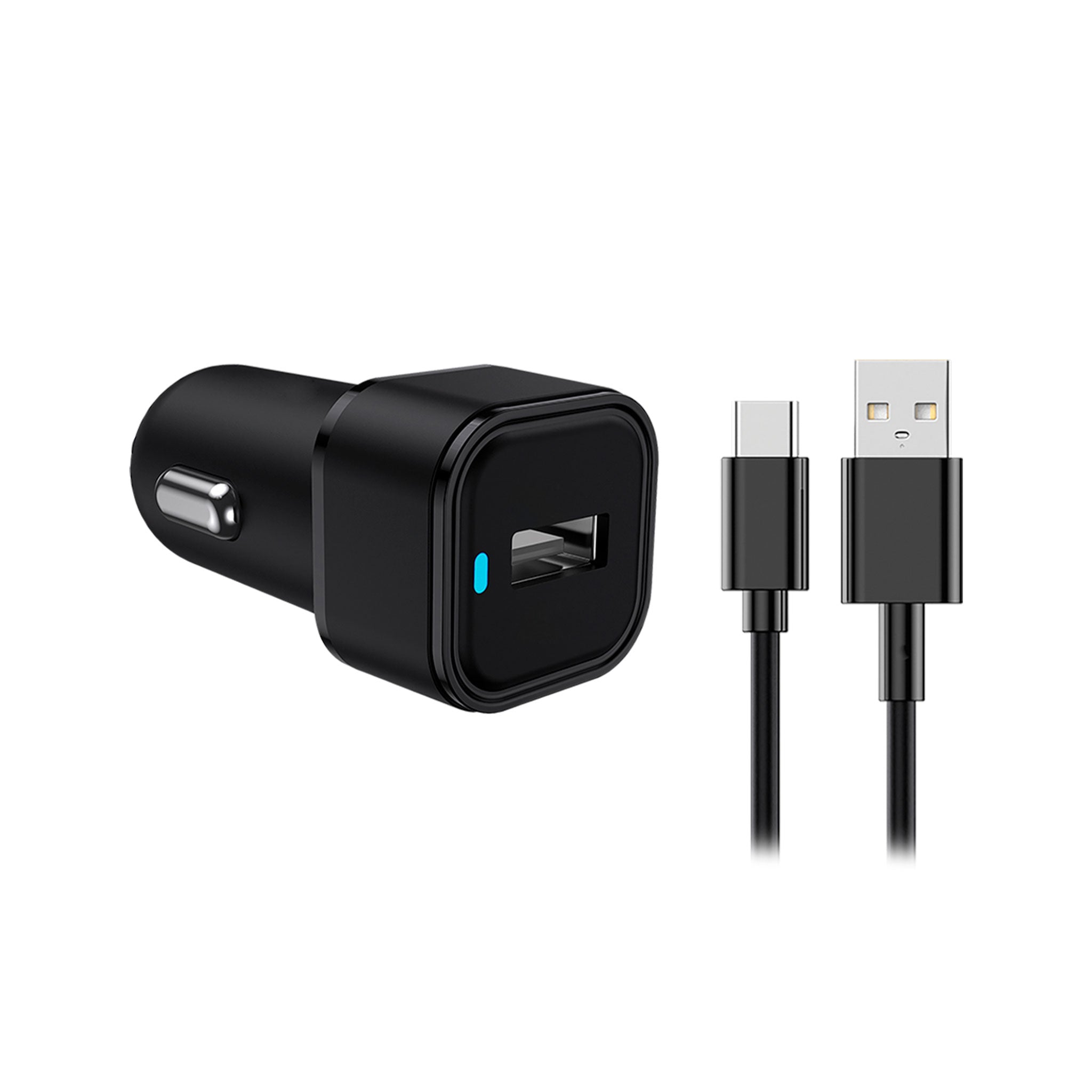 Qmadix - Usb A Car Charger 18w And Usb A To Usb C Cable 4ft - Black