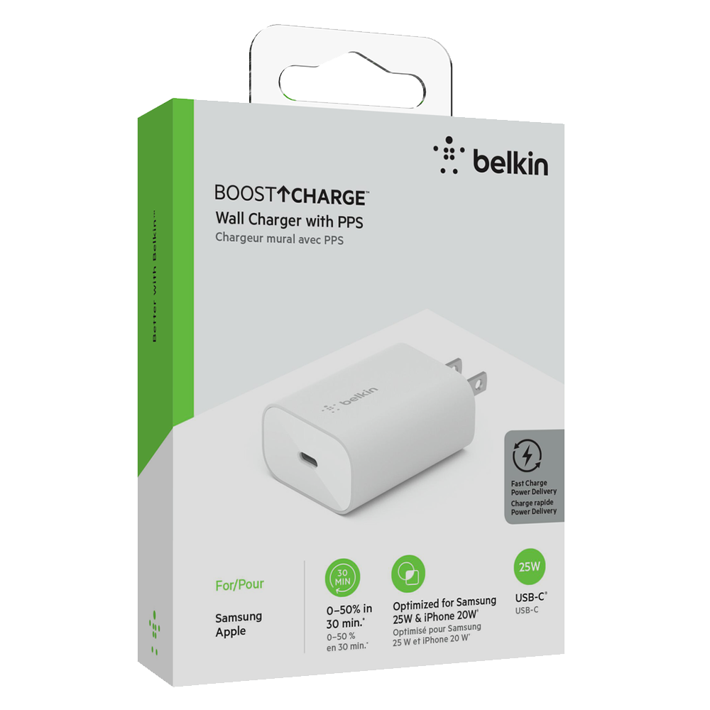 Belkin - Boost Charge 25w Usb C Pd Pps Wall Charger - White