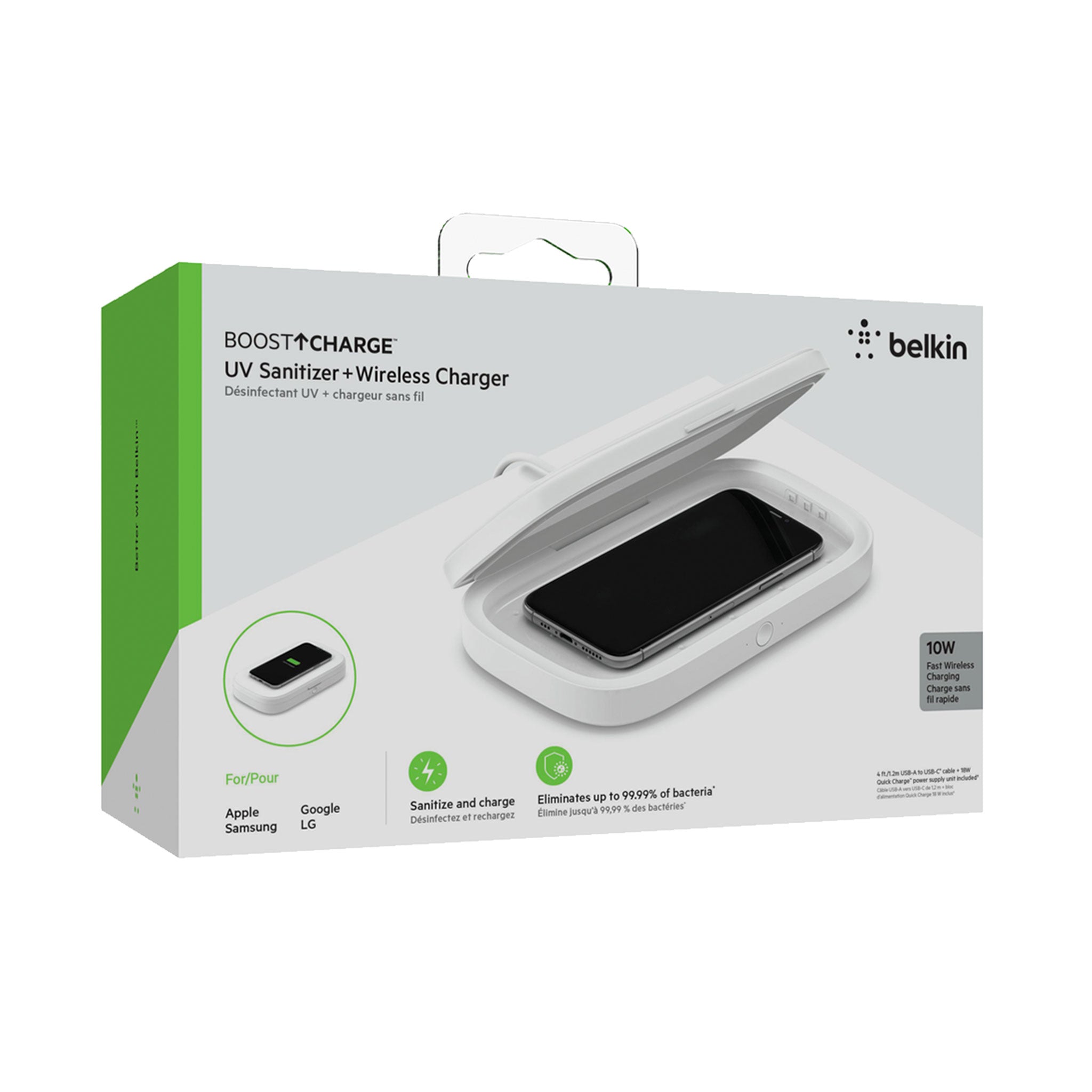 Belkin - Boost Charge Uv Sanitizer With Wireless Charging 10w - White